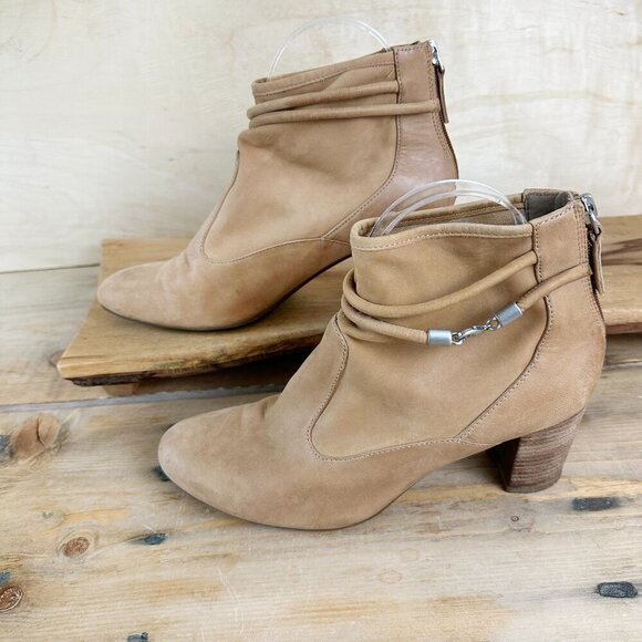 Ecco Soft Leather Booties 39/8.5 Heels Tan‎ Brown Corded Wrap - Picture 1 of 7